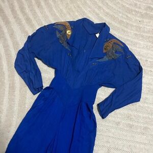 VTG 80s IIF Blue jumpsuit Size XS Western Boho Eclectic Festive Performance
